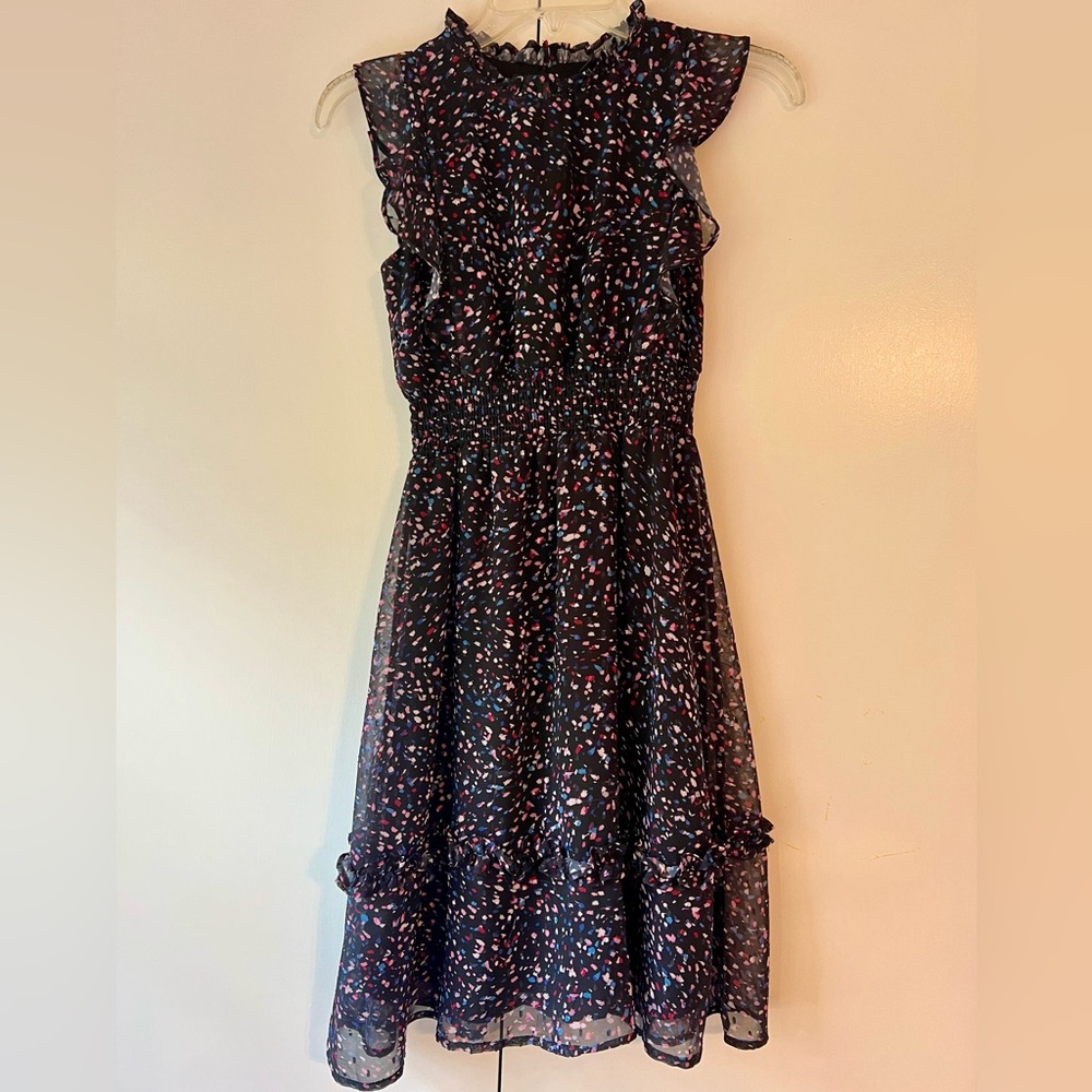 Aqua Girls Ruffle Midi Dress in Black Print